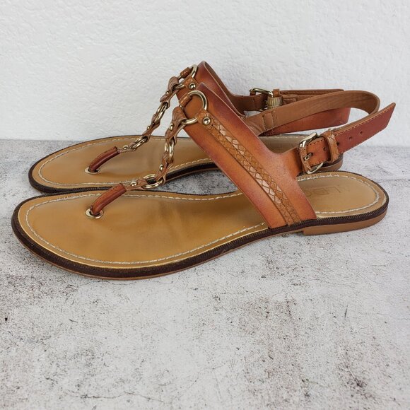 ALDO Brown Leather Flat Thong Sandals Slingback size US 9 EU 40 Boho Resortwear - Picture 4 of 11